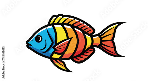 Colorful Cartoon Fish with Blue Head and Striped Body.