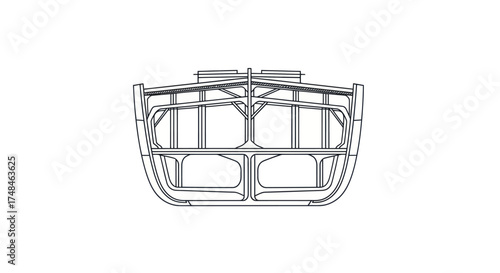Technical line drawing of a boat hull cross-section showing the structural frame and ribs.