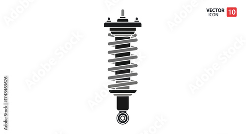 Detailed Black and White Illustration of a Car Shock Absorber Assembly.