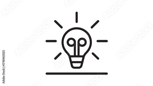 Bright idea symbol with glowing lightbulb and radiating lines on a clean background