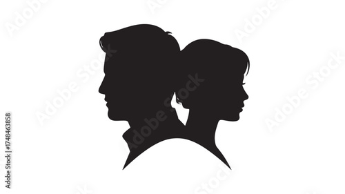 Silhouetted couple facing away from each other, representing distance and separation.