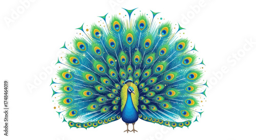 Vibrant Peacock Displaying Colorful Feathers in Full Bloom.