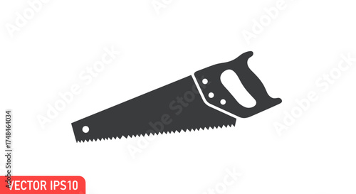 Simple black silhouette icon of a classic hand saw for carpentry and woodworking.