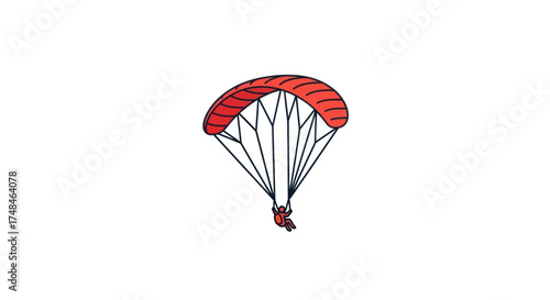 Red Parachute with Person Descending in Flight.