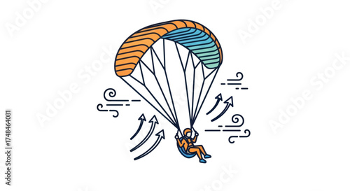 Colorful Paraglider Flying with Wind Arrows Illustration.