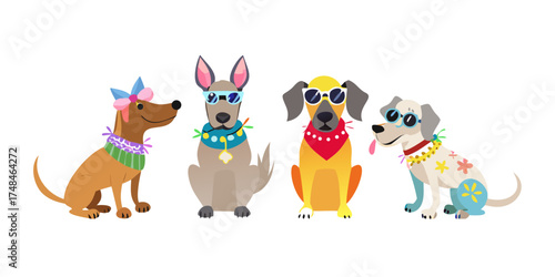 PNG Stylish dogs wearing colorful accessories, element set on transparent background.vector icons