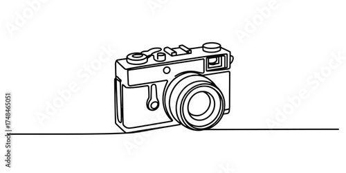 Minimalist continuous line drawing of a classic camera capturing the essence of photography vector