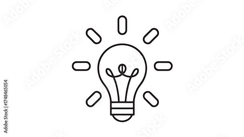 Simple line drawing of a glowing light bulb symbolizing a bright idea or inspiration.