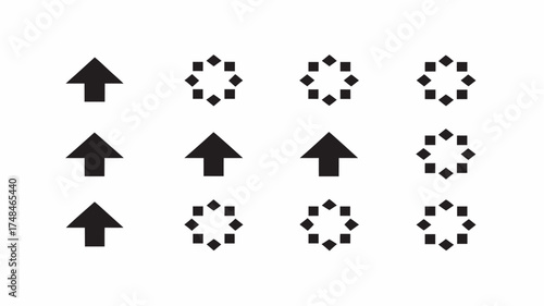 Image showing three rows with chevron shapes, two stars, and arrows pointing in opposite directions | editable eps vectors silhouette