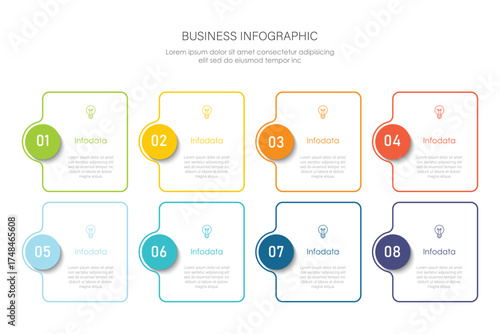 infographic vector illustration with 8 steps, infographic template design. Can be used for process diagrams, presentations, workflows.