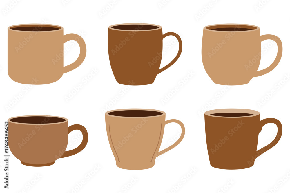 Obraz premium Coffee cup silhouette icon set brown mug illustration on white background 