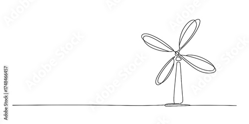 Minimalist continuous line drawing of a wind turbine generating clean energy a symbol of renewable power vector