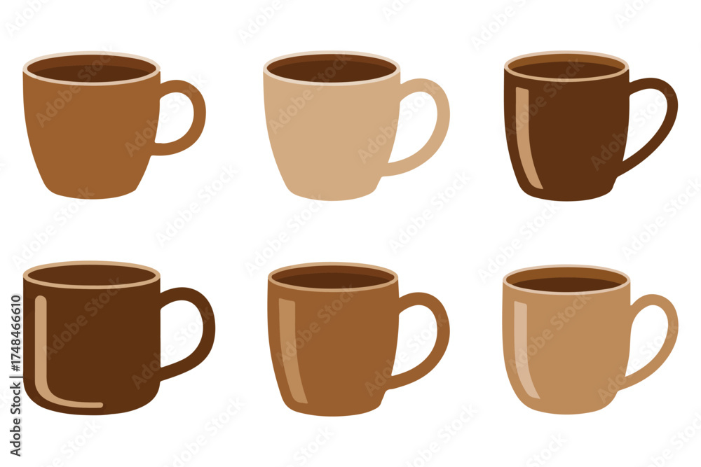 Obraz premium Coffee cup silhouette icon set brown mug illustration on white background 