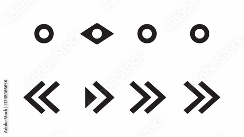 A simple arrangement of circles diamond shapes and chevron arrows in a horizontal sequence on white background | editable eps vectors silhouette