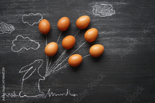 easter eggs on blackboard