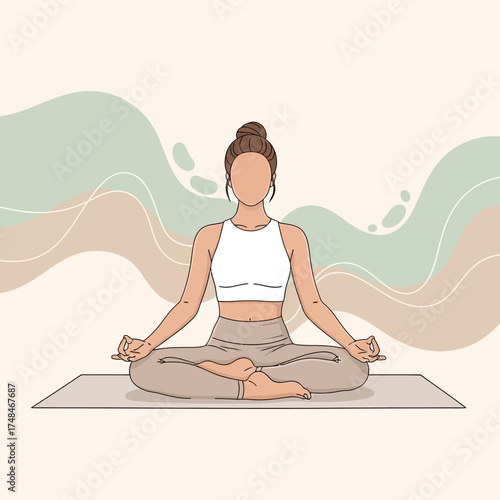 Wallpaper Mural Young woman doing yoga or meditation on the beach in a lotus pose for health and relaxation Torontodigital.ca