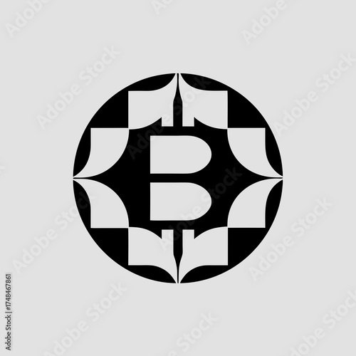 Bitcoin coin silhouette on white background