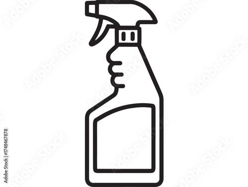 Simple line art illustration of a cleaning spray bottle with a blank label