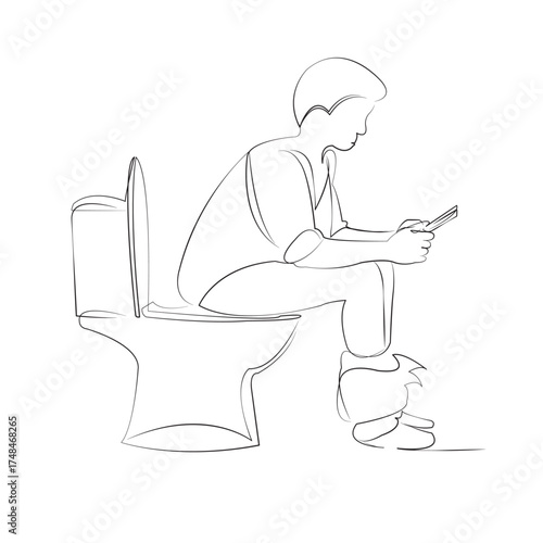 One continuous line drawing on white isolated background. Minimalism linear illustration. phone, person, children, tablet, mobile, smartphone, privies, boy, mobile phone, teenage