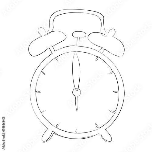 One continuous line drawing on white isolated background. Minimalism linear illustration. alarm, clock, time, bell, morning, timer, hours, reminder, deadline, arousing