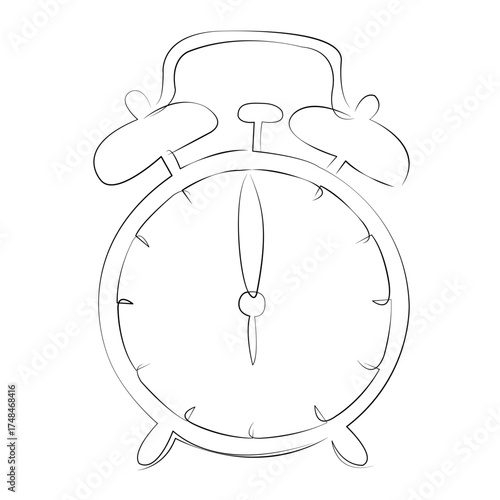 One continuous line drawing on white isolated background. Minimalism linear illustration. alarm, clock, time, bell, morning, timer, hours, reminder, deadline, arousing