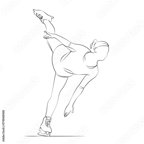 One continuous line drawing on white isolated background. Minimalism linear illustration. skate, skater, sport, children, figure, ice, competition, girl, professional, young