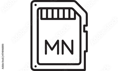 Modern memory card icon with MN initials for digital storage and data transfer