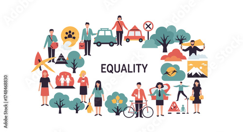 Equality Concept with Diverse People and Elements Illustration