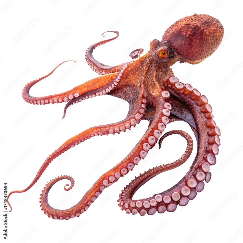 Obraz premium Vibrant Octopus with Orange and Purple Highlights Isolated