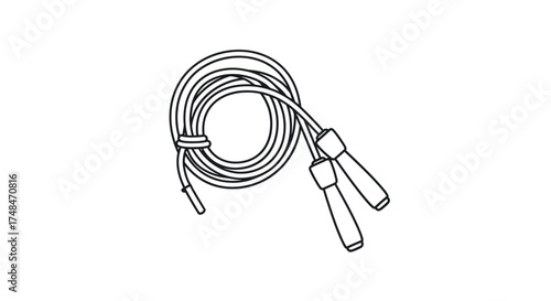Coiled Jump Rope with Handles Line Art Illustration.