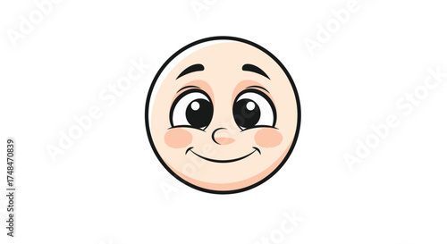 Cartoon Face with Smiling Expression and Rosy Cheeks.