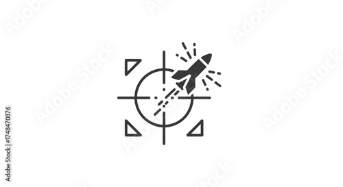 Rocket Missile Targeting System Icon with Crosshairs and Motion Trails.