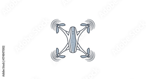 A detailed illustration of a quadcopter drone with spinning propellers.