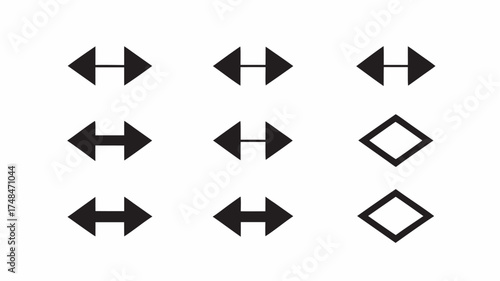 Illustration of nine black icons including double headed arrows and diamond shapes arranged on white background | editable eps vectors silhouette