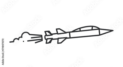Line art illustration of a jet plane with exhaust smoke.