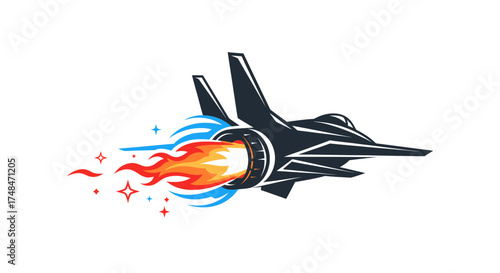 Sleek Dark Jet Fighter Aircraft with Fiery Exhaust Trail.