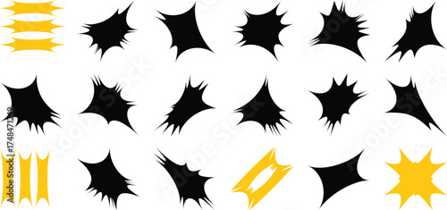 Collection of Black and Yellow Starburst and Explosion Shapes