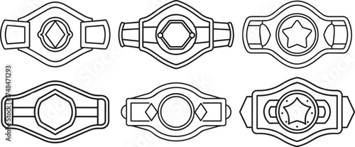 set of championship belt outline vector illustration line art