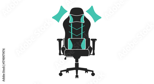 Black and Teal Ergonomic Gaming Chair with High Back and Wheels.