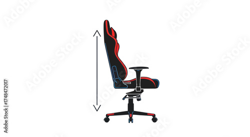 Ergonomic Red and Black Gaming Chair with Adjustable Height.