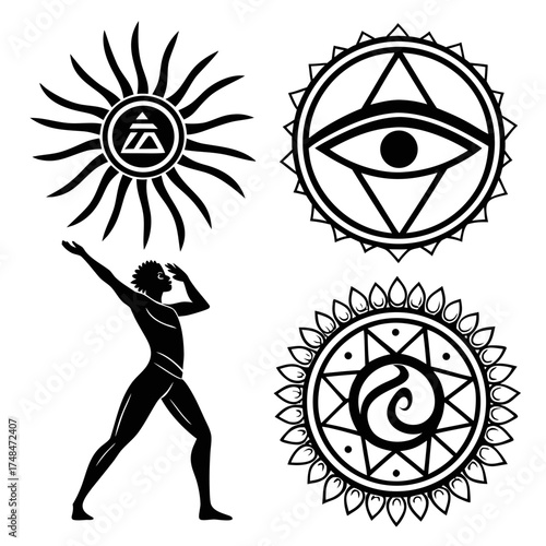 Black silhouette spiritual symbols and figure spiritual figure