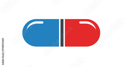 A single stylized capsule divided into two distinct colors blue and red.