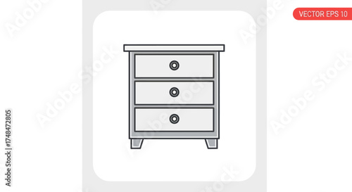 Simple Line Art Icon of a Three-Drawer Nightstand.