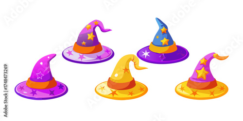 PNG Wizard Hats in Fun Fantasy Style, 3D icons and objects collection, in cartoon style isolated on transparent background.vector icon