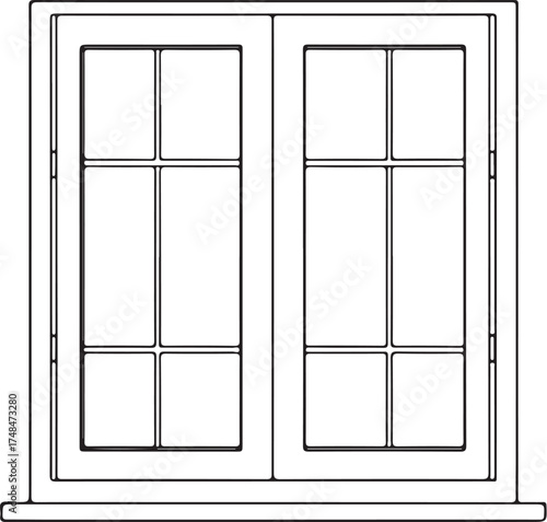Modern double casement window frame with grids architectural design element vector Icon