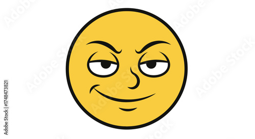 Yellow cartoon face with a sly mischievous grin and narrowed eyes.
