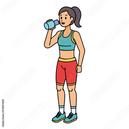 Woman drinking water after fitness workout with athletic apparel