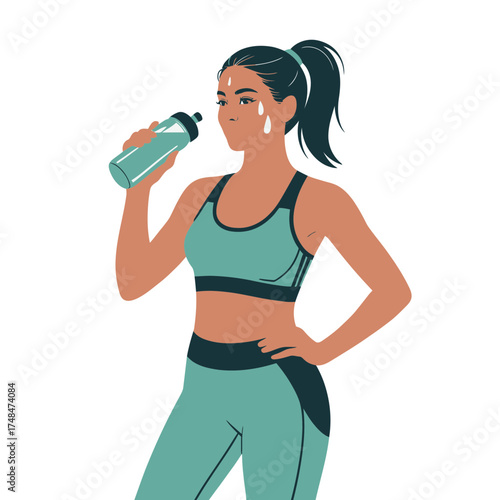 Woman in sportswear drinking water after a workout