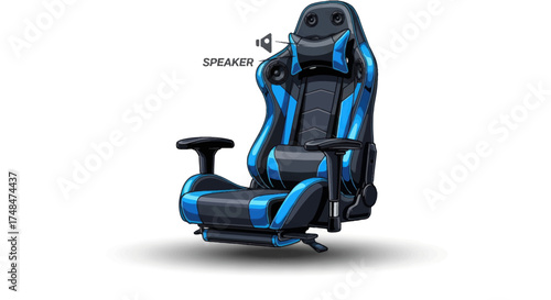 Blue and Black Ergonomic Gaming Chair with Lumbar Support and Headrest.