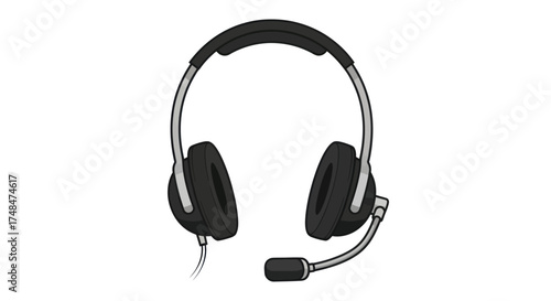 Modern Black and Silver Over-Ear Headset with Microphone.